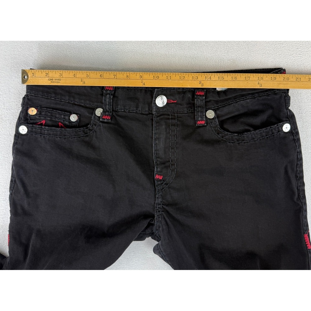 True Religion Ricky Relaxed Straight Jeans Mens 38 Black Red Contrast Stitching - Picture 2 of 11